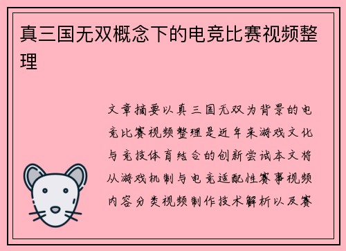 真三国无双概念下的电竞比赛视频整理