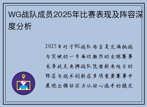 WG战队成员2025年比赛表现及阵容深度分析